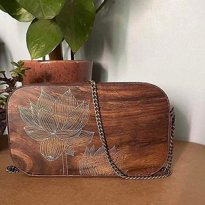 Clutches - Metal Inlay wooden Sling Bag/Clutch - THECRAFTROOT