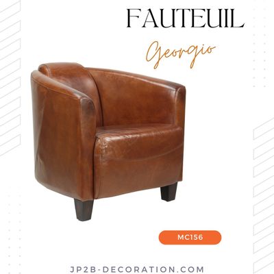 Assises pour bureau - Fauteuil Club Cuir Georgio Vintage Cigare - JP2B DECORATION