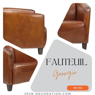 Assises pour bureau - Fauteuil Club Cuir Georgio Vintage Cigare - JP2B DECORATION
