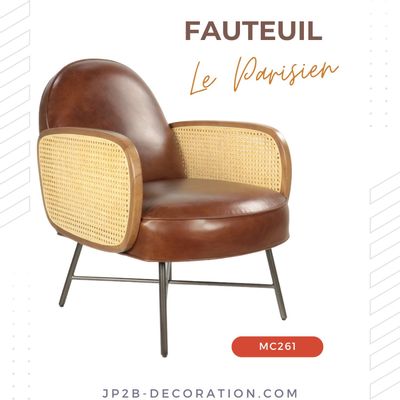 Fauteuils - Collection de Fauteuils en Cuir et Cannage Vintage - JP2B DECORATION