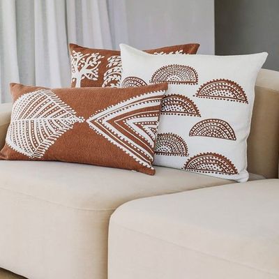 Fabric cushions - MERAKI Gond art inspired fish printed lumbar cushion. - NAKI + SSAM