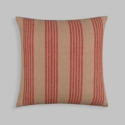 Fabric cushions - Earthy Finesse: boldly striped cushion in woven brown cotton - NAKI+SSAM