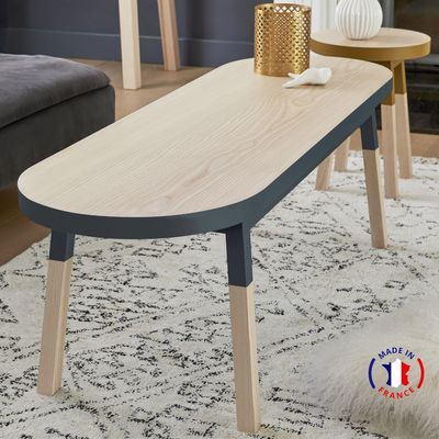 Coffee tables - Solid wood coffee table and bench - 140 cm / 55.1" - MON PETIT MEUBLE FRANÇAIS