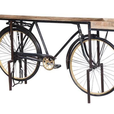 Console table - Bicycle Console Table Wood and Metal - GRAND DÉCOR