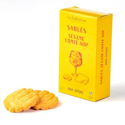 Cookies - PDO Comté and sesame seeds Cookies - 40g Cardboard Case - BISCUITERIE LA SABLÉSIENNE