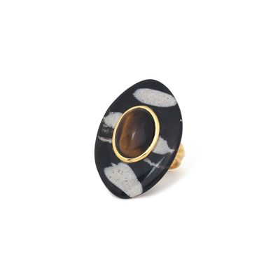 Jewelry - Bague ajustable corne noire ovale - Zebra - NATURE BIJOUX