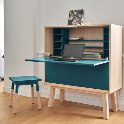 Writing desks - Large secretary with storage in ash wood L. 120 cm / 47.2" - MON PETIT MEUBLE FRANÇAIS