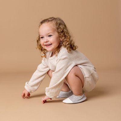 Chaussons et chaussures pour enfant - Les Petits Velours Gris Chiné - LES PAS PETITS - CHAUSSONS SOUPLES