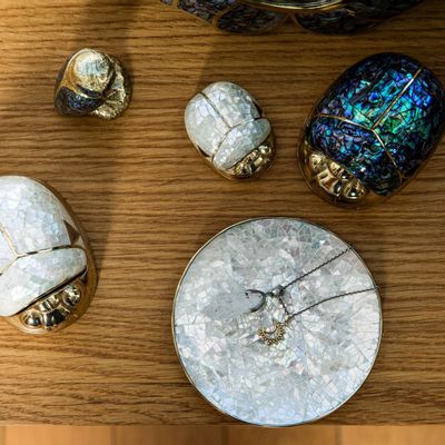 Decorative objects - Egyptian Scarab box in natural mother-of-pearl and recycled brass - WILD BY MOSAIC