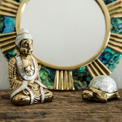 Mirrors - Shine round mirror natural mother-of-pearl and recycled brass - WILD BY MOSAIC