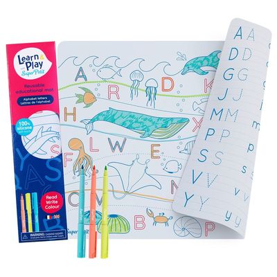Children's arts and crafts - THE LETTERS OF THE ALPHABET : 1 reversible silicone mat + 3 markers - SUPERPETIT
