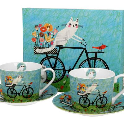 Mugs - set 2 cup & saucer cat's world - KARENA INTERNATIONAL