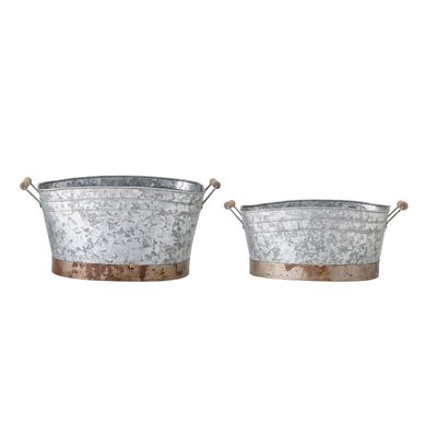 Flower pots - Cimon Bucket, Grey, Galvanized iron Set of 2 - BLOOMINGVILLE MULTIBRAND HOUSE
