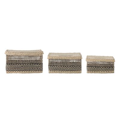 Paniers - Sabel Panier avec couvercle, Noir, Herbier marin Set of 3 - BLOOMINGVILLE MULTIBRAND HOUSE