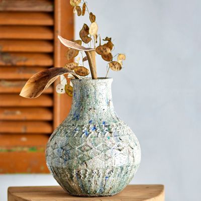 Vases - Niin Deco Vase, Blue, Terracotta  - CREATIVE COLLECTION