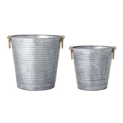 Flower pots - Evar Flowerpot, Grey, Galvanized iron Set of 2 - BLOOMINGVILLE MULTIBRAND HOUSE