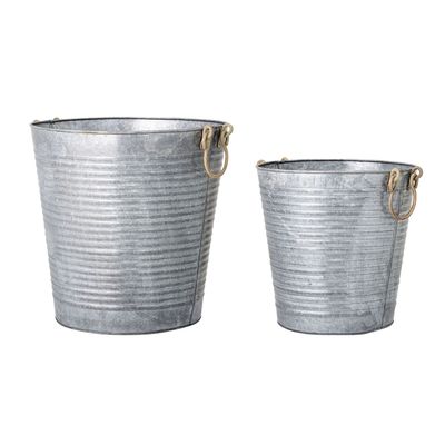 Flower pots - Evar Flowerpot, Grey, Galvanized iron Set of 2 - BLOOMINGVILLE MULTIBRAND HOUSE