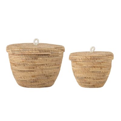 Shopping baskets - Noi Basket w/Lid, Nature, Water Hyacinth Set of 2 - BLOOMINGVILLE MULTIBRAND HOUSE