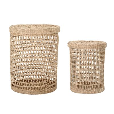 Shopping baskets - Connie Basket w/Lid, Nature, Seagrass Set of 2 - BLOOMINGVILLE MULTIBRAND HOUSE