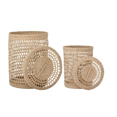 Shopping baskets - Connie Basket w/Lid, Nature, Seagrass Set of 2 - BLOOMINGVILLE MULTIBRAND HOUSE