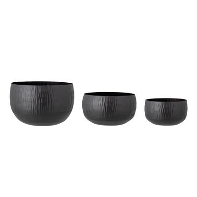 Flower pots - Abisha Flowerpot, Black, Iron Set of 3 - BLOOMINGVILLE MULTIBRAND HOUSE