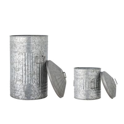 Brushes - Delina Bucket, Grey, Galvanized Metal Set of 2 - BLOOMINGVILLE