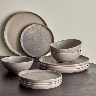 Everyday plates - Kendra Dinnerware Set, Grey, Stoneware Set of 4x3 Items - BLOOMINGVILLE MULTIBRAND HOUSE