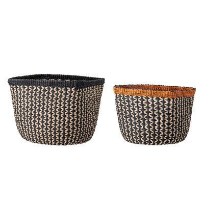 Shopping baskets - Ova Basket, Black, Abaca Set of 2 - BLOOMINGVILLE