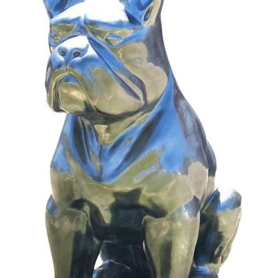 Pièces uniques - American Bully Dog Sitting Silver Resin - GRAND DÉCOR