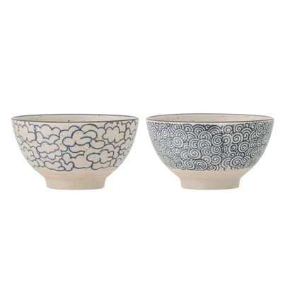 Bols - Nyah Bol, Blue, Grès Set of 2 - CREATIVE COLLECTION