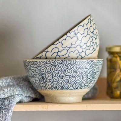 Bowls - Nyah Bowl, Blue, Stoneware Set of 2 - CREATIVE COLLECTION