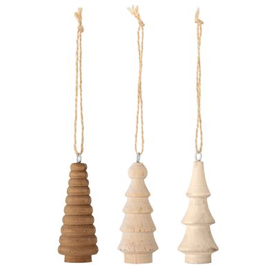 Christmas garlands and baubles - Jivan Ornament, Nature, Wood Set of 3 - BLOOMINGVILLE MULTIBRAND HOUSE