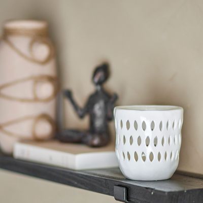 Bougeoirs et photophores  - Matil Photophore, Blanc, Grès  - BLOOMINGVILLE MULTIBRAND HOUSE