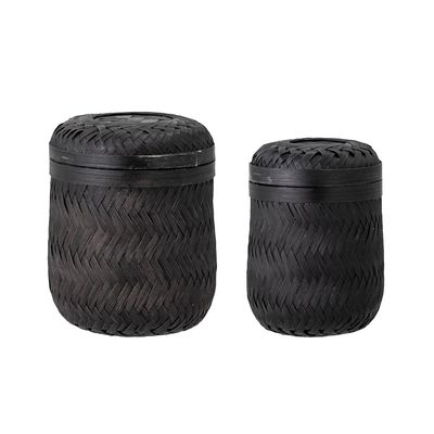 Shopping baskets - Jun Basket w/Lid, Black, Bamboo Set of 2 - BLOOMINGVILLE