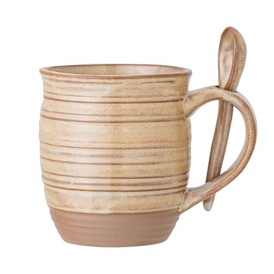 Mugs - Moss Cup & Spoon, Nature, Stoneware Set - CREATIVE COLLECTION