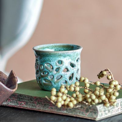 Candlesticks and candle holders - Lucien Votive, Green, Stoneware  - CREATIVE COLLECTION