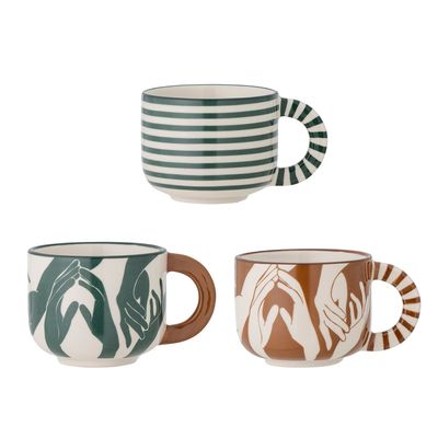 Mugs - Carim Cup, Green, Stoneware Set of 3 - BLOOMINGVILLE MULTIBRAND HOUSE