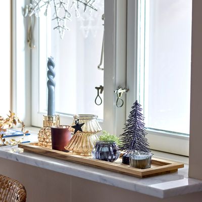 Candlesticks and candle holders - Sanga Tray w/Votive, Brown, Glass Set of 7 - BLOOMINGVILLE MULTIBRAND HOUSE