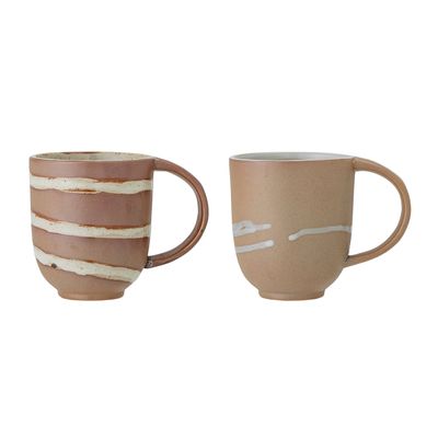 Mugs - Peony Mug, Brown, Stoneware Set of 2 - CREATIVE COLLECTION