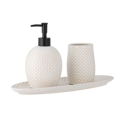 Lave-mains - Hrin Set de distributeur de savon, Nature, Grès Set of 3 - BLOOMINGVILLE MULTIBRAND HOUSE