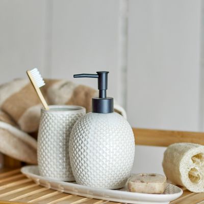 Lave-mains - Hrin Set de distributeur de savon, Nature, Grès Set of 3 - BLOOMINGVILLE MULTIBRAND HOUSE