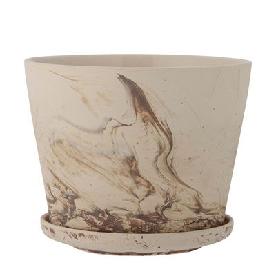 Flower pots - Stacy Flowerpot w/Saucer, Brown, Stoneware - BLOOMINGVILLE MULTIBRAND HOUSE
