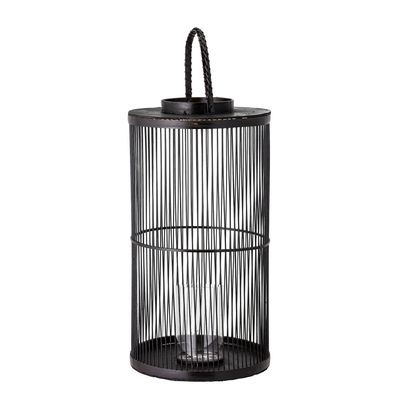 Outdoor table lamps - Effie Lantern w/Glass, Black, Bamboo  - BLOOMINGVILLE