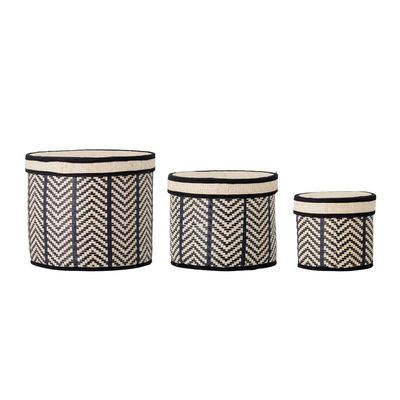 Paniers - Islim Panier avec couvercle, Noir, Palm Leaf Set of 3 - BLOOMINGVILLE MULTIBRAND HOUSE
