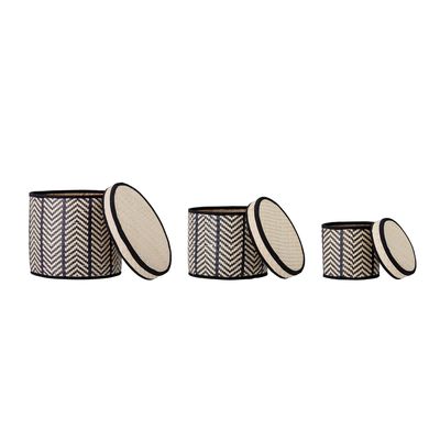 Paniers - Islim Panier avec couvercle, Noir, Palm Leaf Set of 3 - BLOOMINGVILLE MULTIBRAND HOUSE