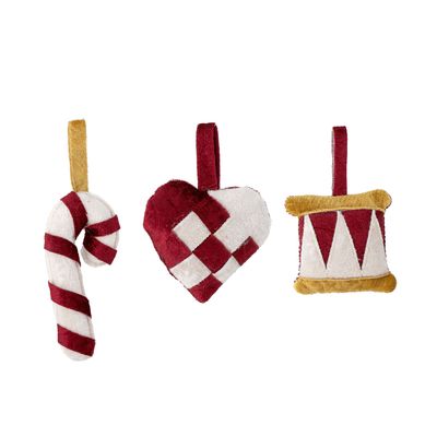 Christmas garlands and baubles - Velua Ornament, Red, Polyester Set of 3 - BLOOMINGVILLE MULTIBRAND HOUSE