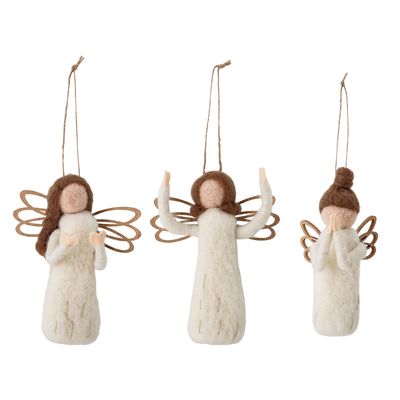 Christmas garlands and baubles - Pavla Ornament, White, Wool Set of 3 - BLOOMINGVILLE