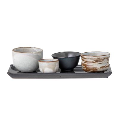Bowls - Masami Sushi Set, White, Stoneware Set of 5 - BLOOMINGVILLE MULTIBRAND HOUSE