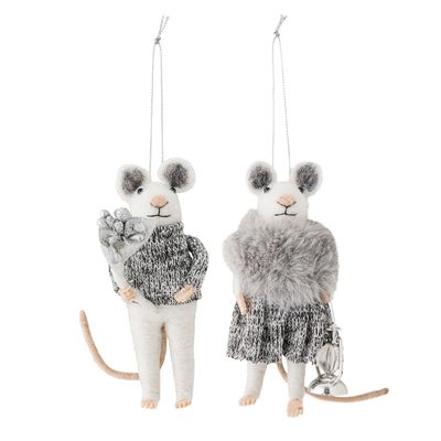 Christmas garlands and baubles - Peo Ornament, Grey, Wool Set of 2 - BLOOMINGVILLE
