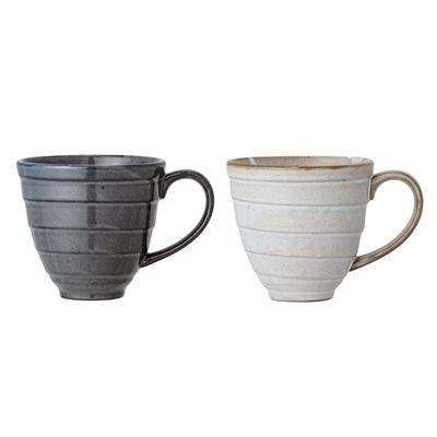 Mugs - Masami Cup, White, Stoneware Set of 2 - BLOOMINGVILLE